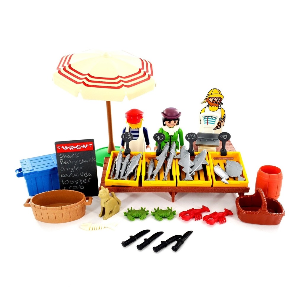 Vintage Playmobil 5342 Fish Stand Playset Near Complete